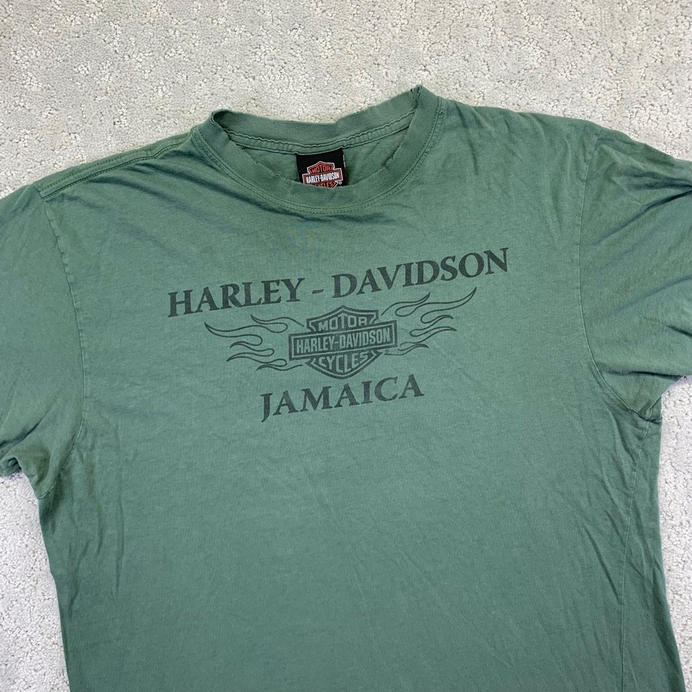 Harley Davidson Jamaica T-Shirt Xl Green Graphic Distressed Biker Flames Y2k